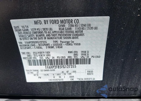 2015 Ford Taurus Limited from USA, damaged, VIN 1FAHP2F85FG127355